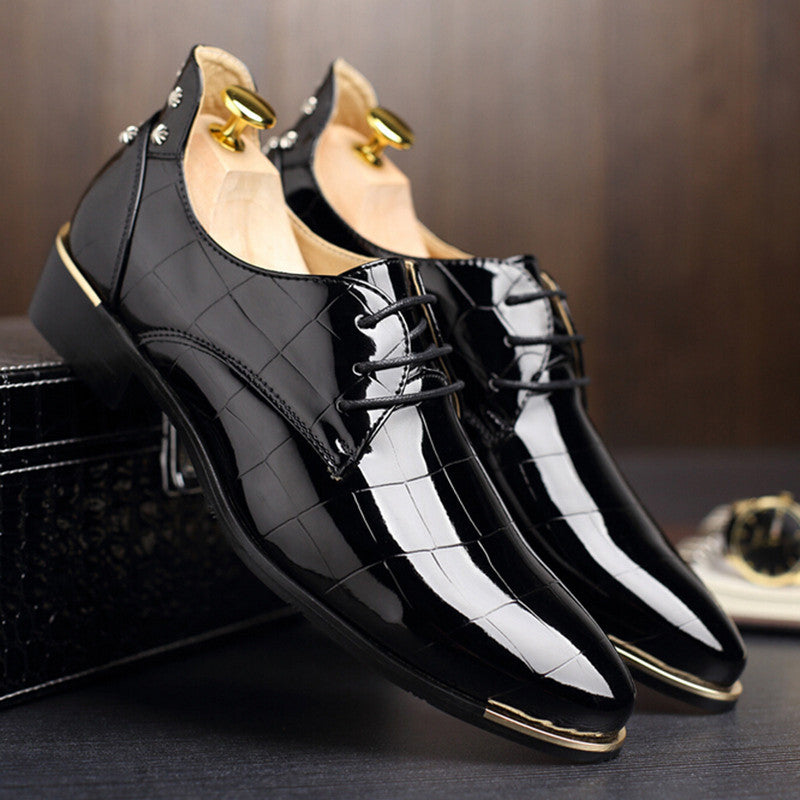 trend men rivets oxfords Fashion lace up pointed toe patent leather shoes Casual rubber men shoes Z262 - CelebritystyleFashion.com.au online clothing shop australia