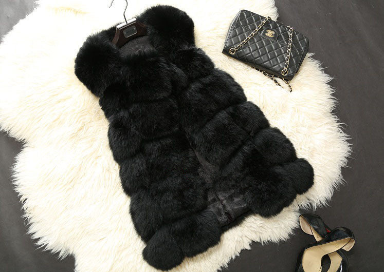 Warm Fashion Women Coat Fur Vest High-Grade Faux Fur Coat Fox Fur Long Vest Plus-Dollar Bargains Online Shopping Australia