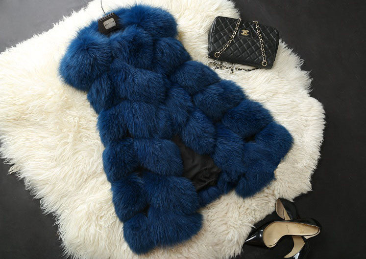 Warm Fashion Women Coat Fur Vest High-Grade Faux Fur Coat Fox Fur Long Vest Plus-Dollar Bargains Online Shopping Australia