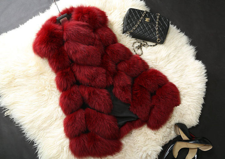 Warm Fashion Women Coat Fur Vest High-Grade Faux Fur Coat Fox Fur Long Vest Plus-Dollar Bargains Online Shopping Australia