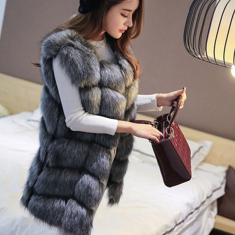 Warm Fashion Women Coat Fur Vest High-Grade Faux Fur Coat Fox Fur Long Vest Plus-Dollar Bargains Online Shopping Australia