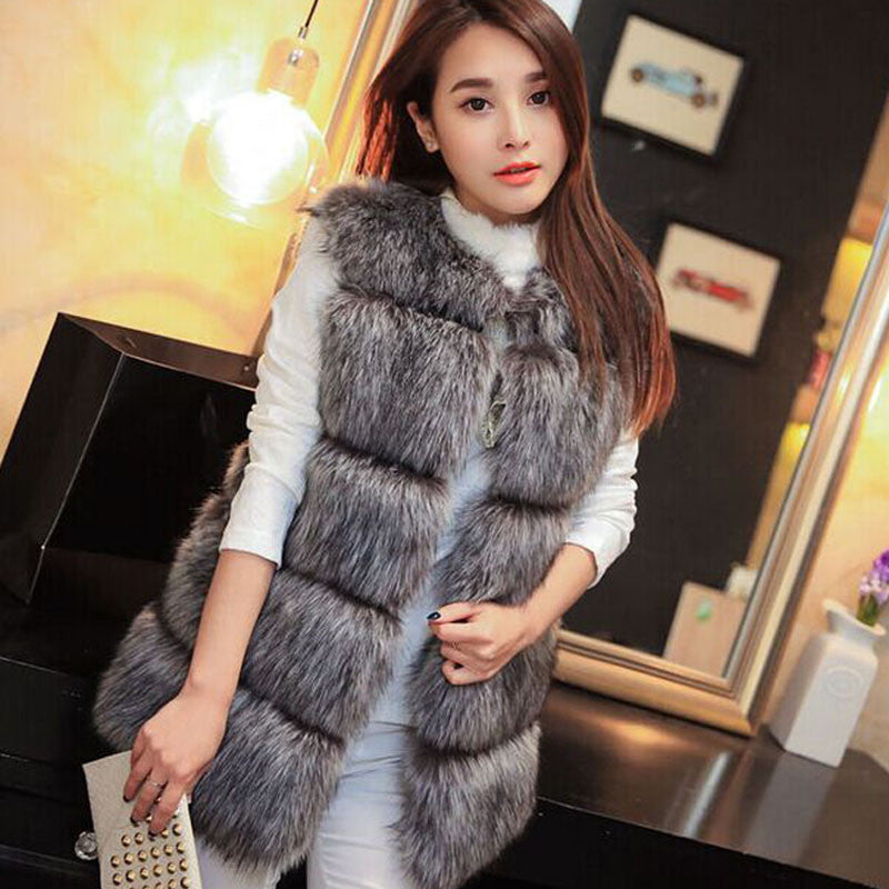 Warm Fashion Women Coat Fur Vest High-Grade Faux Fur Coat Fox Fur Long Vest Plus-Dollar Bargains Online Shopping Australia