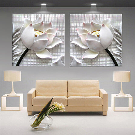 modern 3D white lotus definition pictures canvas Home Decoration living room Wall modular painting Print (no frame)2pcs-Dollar Bargains Online Shopping Australia