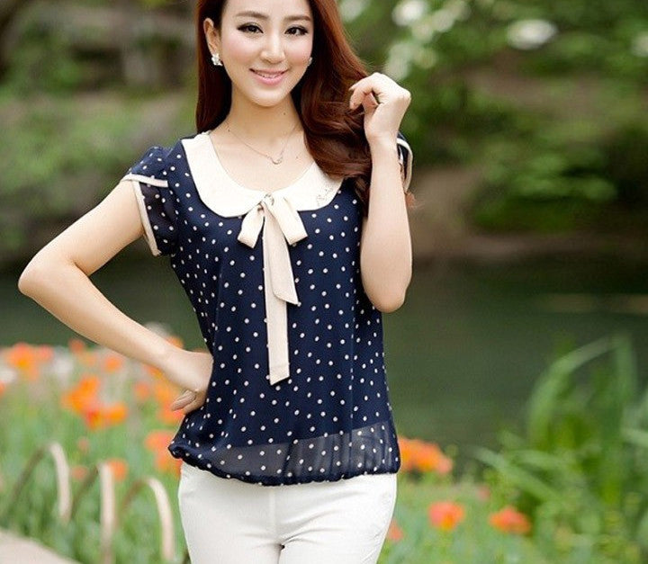 Fashion summer women clothes Dot Doll lace shirt casual chiffon blouse plus size Tops #k-Dollar Bargains Online Shopping Australia