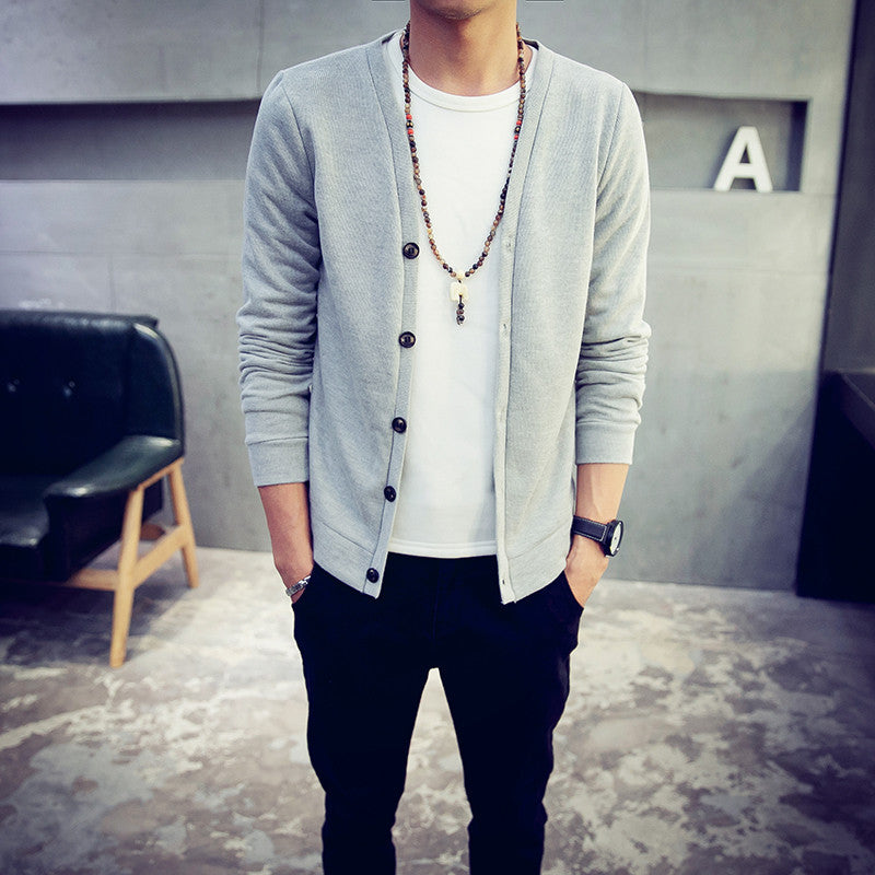 British style Men's fashion casual single breasted decorated knit cardigan coat /male silm solid color cardigan sweater-Dollar Bargains Online Shopping Australia