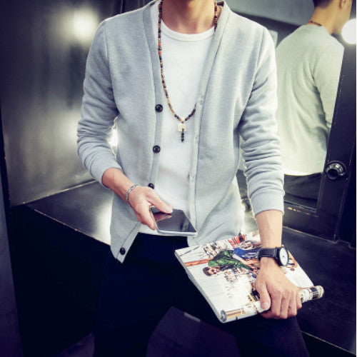 British style Men's fashion casual single breasted decorated knit cardigan coat /male silm solid color cardigan sweater-Dollar Bargains Online Shopping Australia