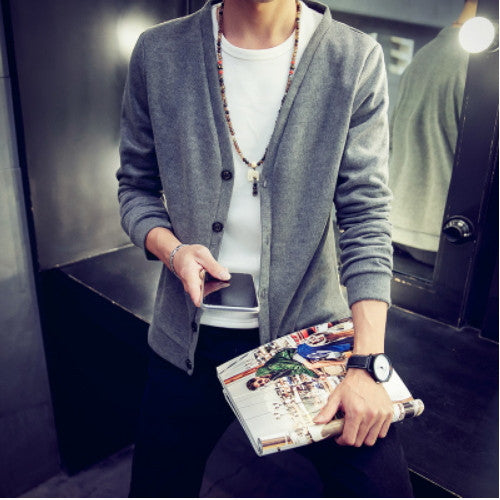 British style Men's fashion casual single breasted decorated knit cardigan coat /male silm solid color cardigan sweater-Dollar Bargains Online Shopping Australia