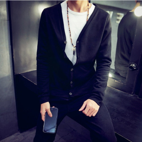 British style Men's fashion casual single breasted decorated knit cardigan coat /male silm solid color cardigan sweater-Dollar Bargains Online Shopping Australia