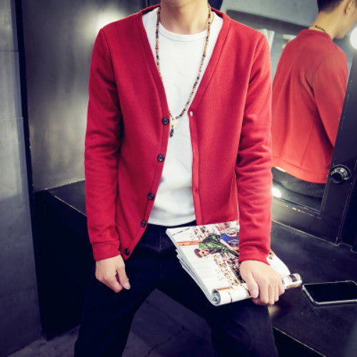 British style Men's fashion casual single breasted decorated knit cardigan coat /male silm solid color cardigan sweater-Dollar Bargains Online Shopping Australia