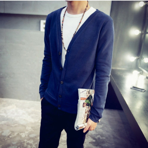 British style Men's fashion casual single breasted decorated knit cardigan coat /male silm solid color cardigan sweater-Dollar Bargains Online Shopping Australia