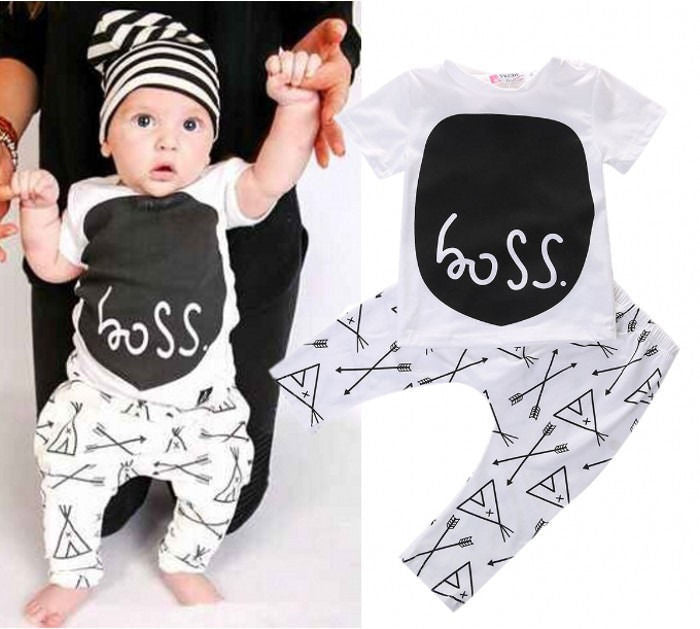 Newborn toddler baby boy clothing sets summer 2-piece outfits print t-shirt and pants black&white lovley boy clothes sets - CelebritystyleFashion.com.au online clothing shop australia