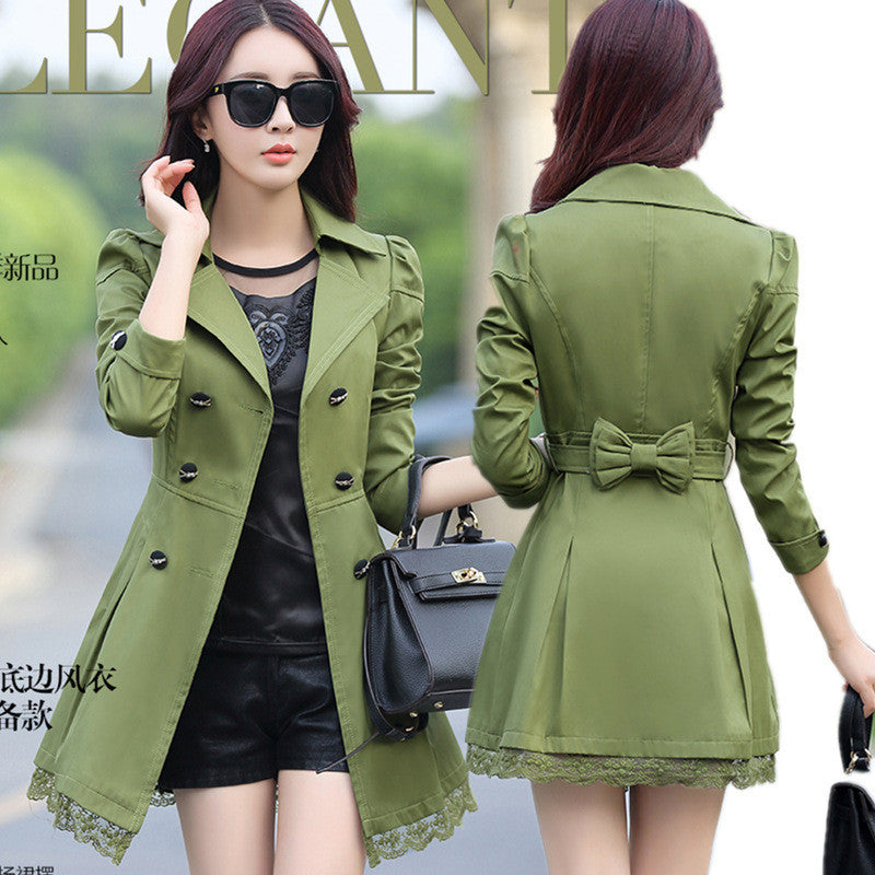 fashion female spring slim trench coat / women's lace lap style solid colour double breasted long coat / Slim windbreaker-Dollar Bargains Online Shopping Australia