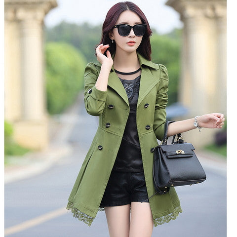 fashion female spring slim trench coat / women's lace lap style solid colour double breasted long coat / Slim windbreaker-Dollar Bargains Online Shopping Australia