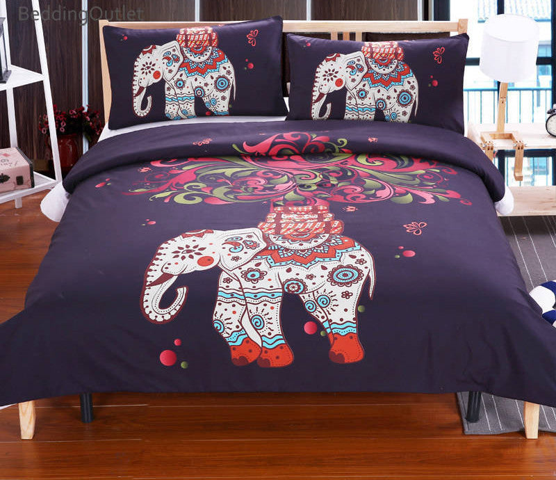 Boho Bedding Set Elephant Tree Black Printed Bohemia Duvet Cover Bedspread Twin Full Queen King Cal-King Factory-Dollar Bargains Online Shopping Australia