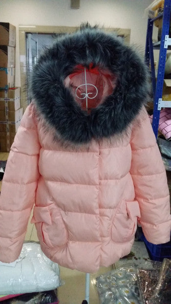 Winter Women Jackets Cotton Full Sleeve Covered button with pocketswomen Hat with Feathers Ultra Light Down Jacket A023-Dollar Bargains Online Shopping Australia