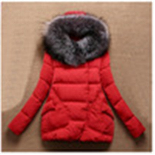 Winter Women Jackets Cotton Full Sleeve Covered button with pocketswomen Hat with Feathers Ultra Light Down Jacket A023-Dollar Bargains Online Shopping Australia