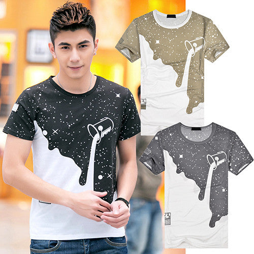 New and fashion Men's Fashion Summer Milk Poured Pattern Printed Short Sleeve Round Neck T-shirt - CelebritystyleFashion.com.au online clothing shop australia