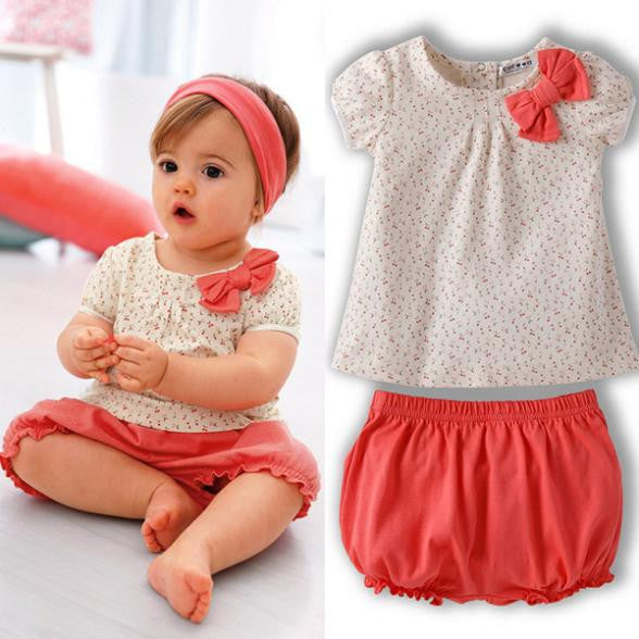 Princess Girl Baby Dots Bow Short Sleeve Tshirt+Short Pants 2Pcs Clothes Costume - CelebritystyleFashion.com.au online clothing shop australia