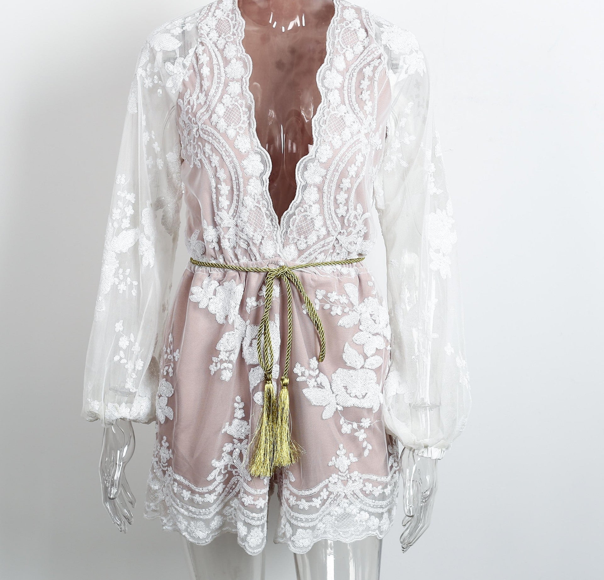 Sequin Embroidery Elegant Transparent Mesh Sleeve Dress - CelebritystyleFashion.com.au online clothing shop australia