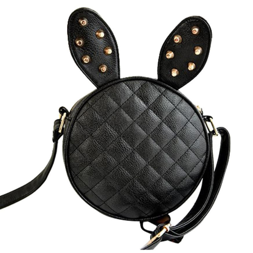Delicate Women Girl Summer Cute Rabbit Ear Round PU Leather Body Mini Shoulder Messenger Bag Black Fast-Dollar Bargains Online Shopping Australia