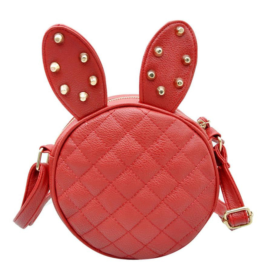 Delicate Women Girl Summer Cute Rabbit Ear Round PU Leather Body Mini Shoulder Messenger Bag Black Fast-Dollar Bargains Online Shopping Australia