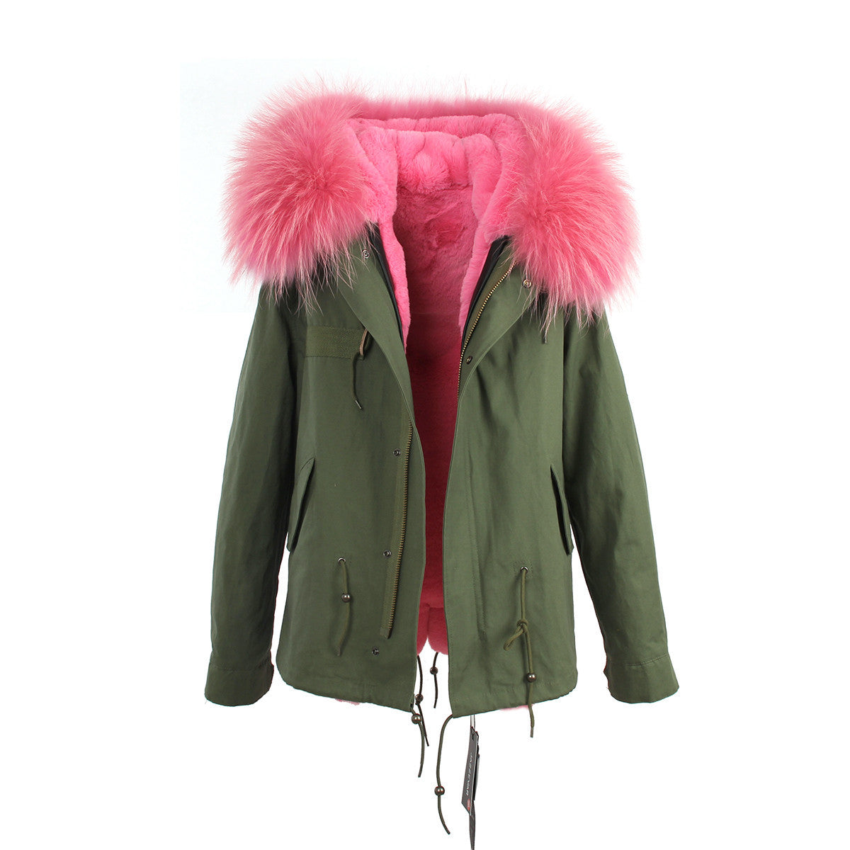 women's army green Large raccoon fur collar hooded coat parkas outwear 2 in 1 detachable lining winter jacket brand style-Dollar Bargains Online Shopping Australia