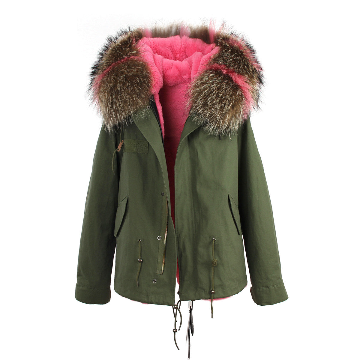 women's army green Large raccoon fur collar hooded coat parkas outwear 2 in 1 detachable lining winter jacket brand style-Dollar Bargains Online Shopping Australia