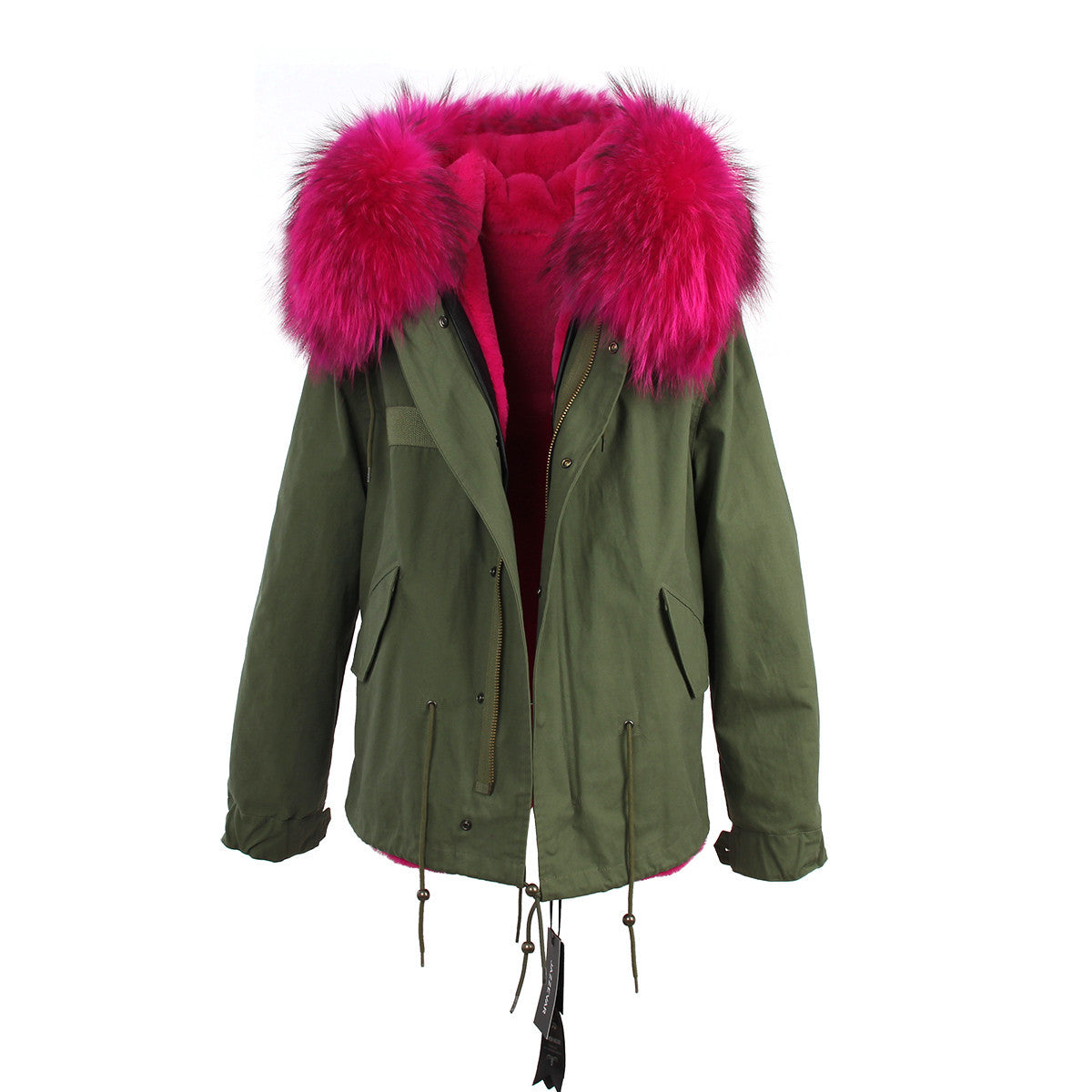 women's army green Large raccoon fur collar hooded coat parkas outwear 2 in 1 detachable lining winter jacket brand style-Dollar Bargains Online Shopping Australia