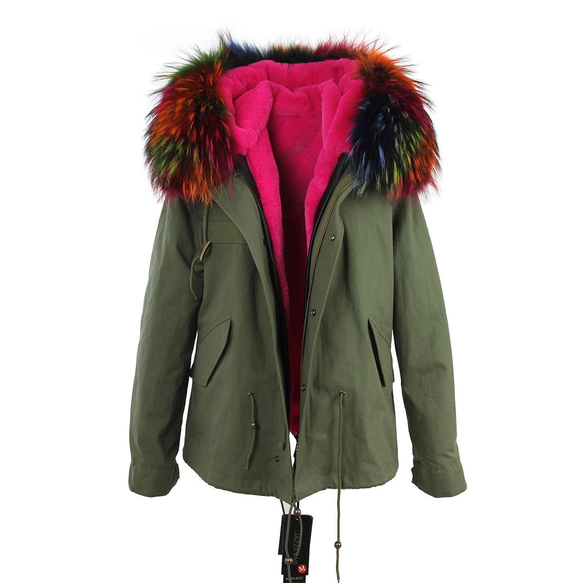 women's army green Large raccoon fur collar hooded coat parkas outwear 2 in 1 detachable lining winter jacket brand style-Dollar Bargains Online Shopping Australia