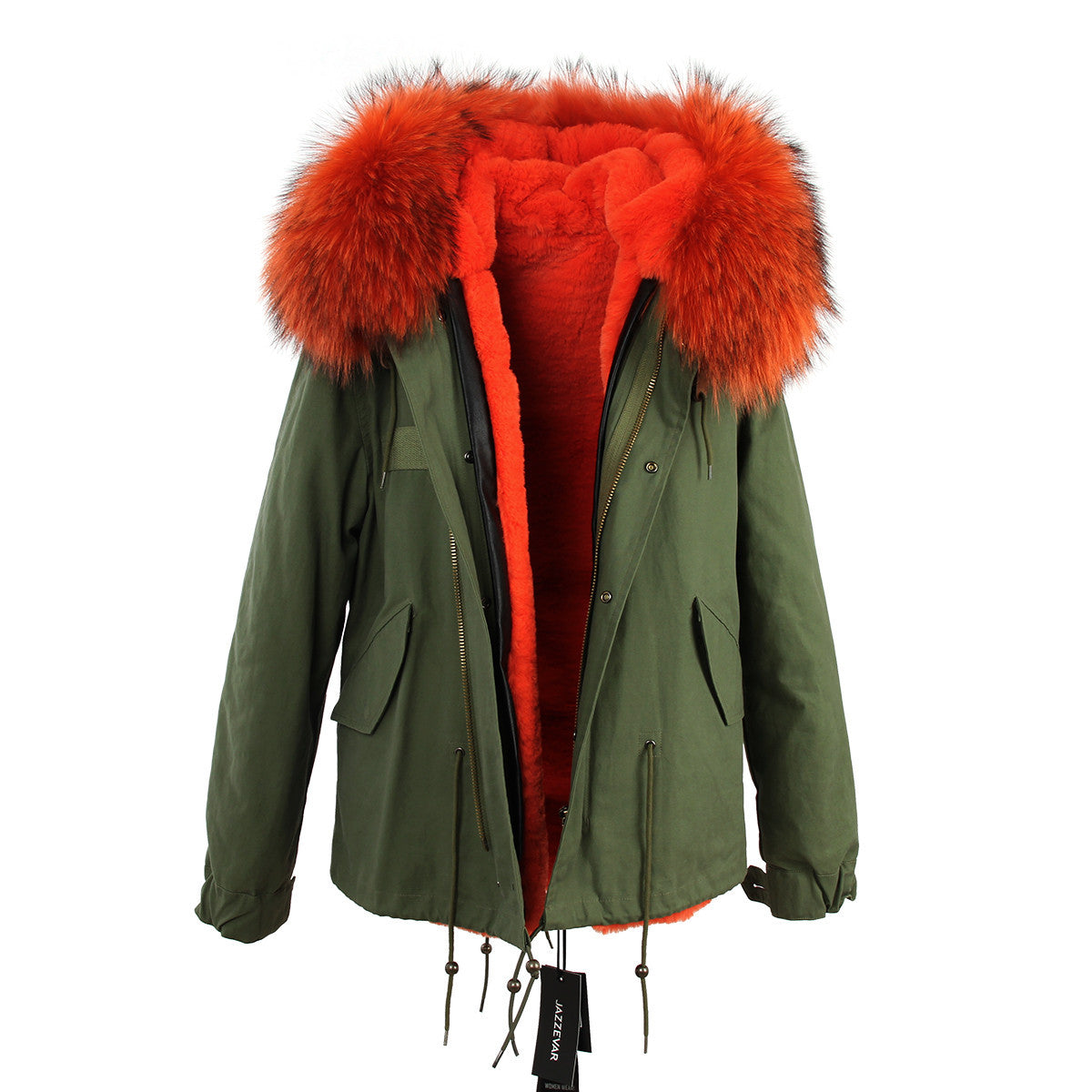 women's army green Large raccoon fur collar hooded coat parkas outwear 2 in 1 detachable lining winter jacket brand style-Dollar Bargains Online Shopping Australia