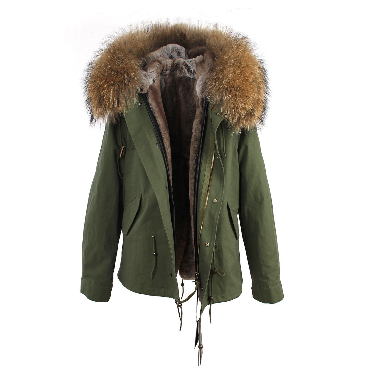 women's army green Large raccoon fur collar hooded coat parkas outwear 2 in 1 detachable lining winter jacket brand style-Dollar Bargains Online Shopping Australia
