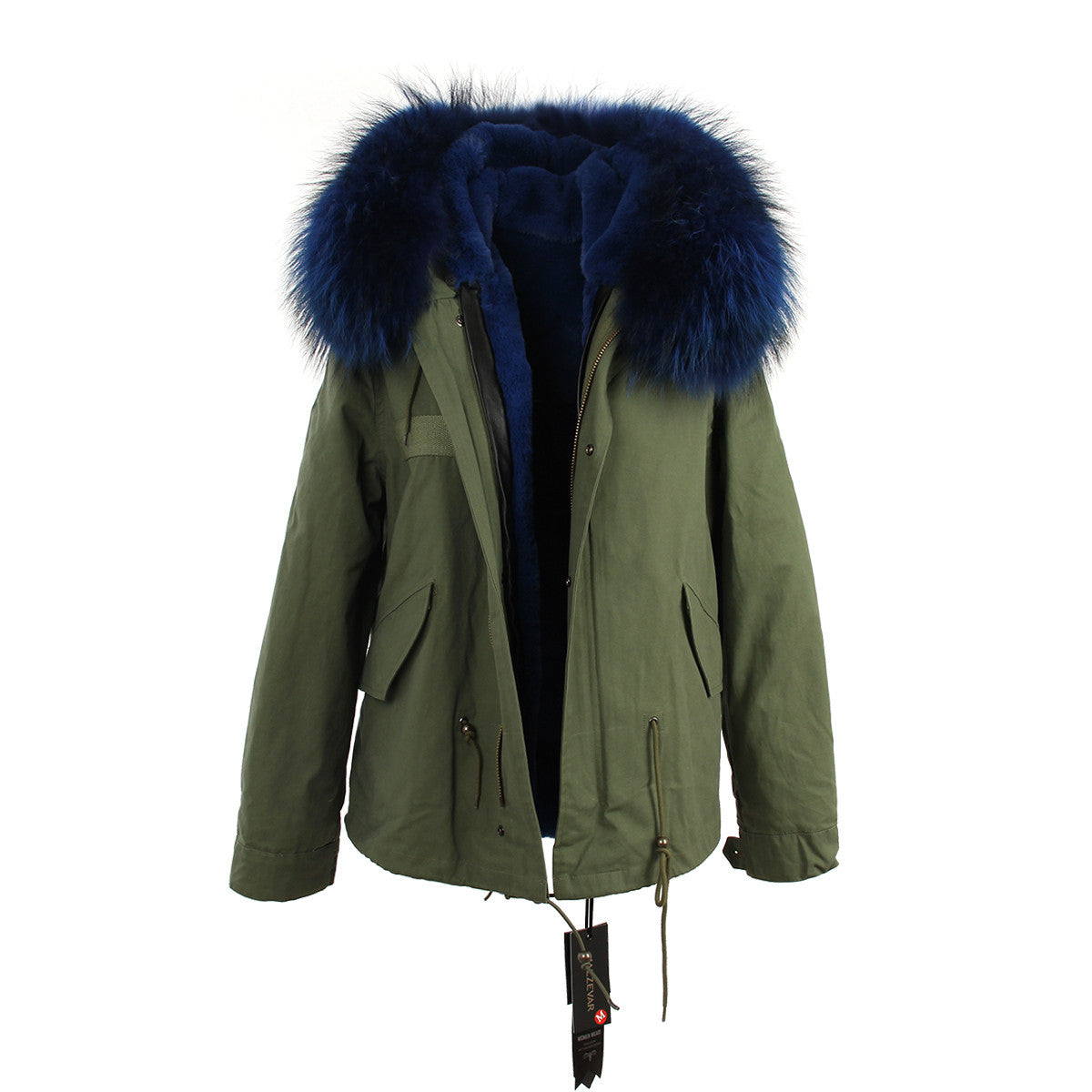 women's army green Large raccoon fur collar hooded coat parkas outwear 2 in 1 detachable lining winter jacket brand style-Dollar Bargains Online Shopping Australia
