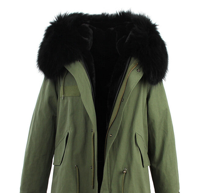women's army green Large raccoon fur collar hooded coat parkas outwear 2 in 1 detachable lining winter jacket brand style-Dollar Bargains Online Shopping Australia