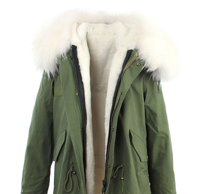 women's army green Large raccoon fur collar hooded coat parkas outwear 2 in 1 detachable lining winter jacket brand style-Dollar Bargains Online Shopping Australia