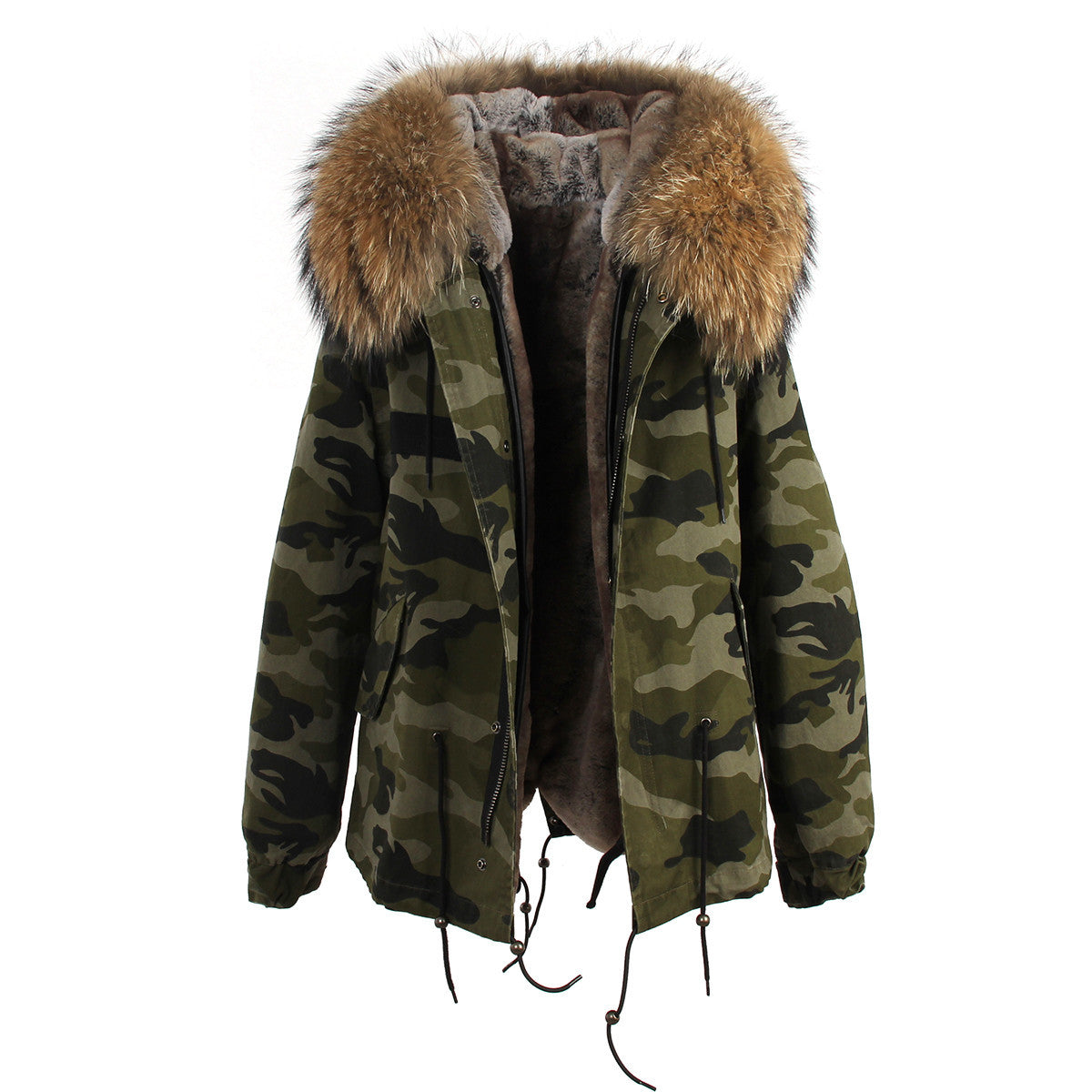 women's army green Large raccoon fur collar hooded coat parkas outwear 2 in 1 detachable lining winter jacket brand style-Dollar Bargains Online Shopping Australia
