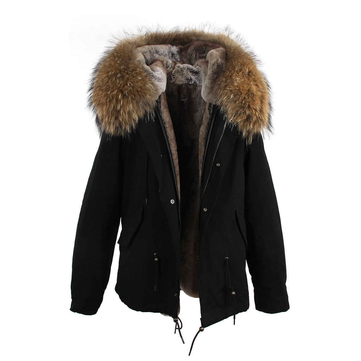 women's army green Large raccoon fur collar hooded coat parkas outwear 2 in 1 detachable lining winter jacket brand style-Dollar Bargains Online Shopping Australia