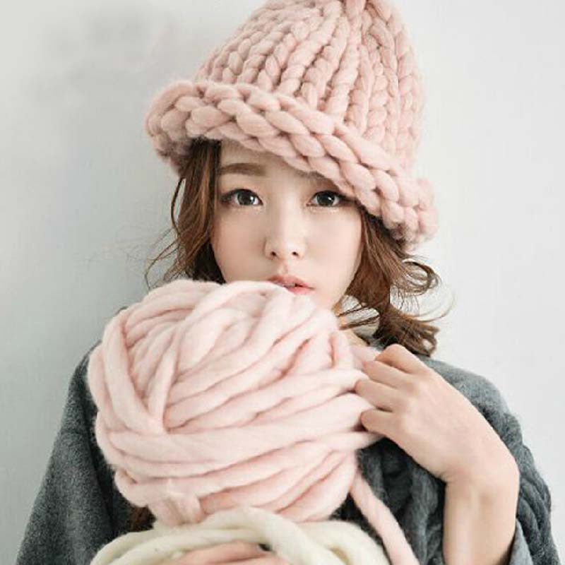Women Winter Warm Hat Handmade Knitted Coarse Lines Cable Hats Knit Cap Candy Color Beanie Crochet Caps Women Accessories - CelebritystyleFashion.com.au online clothing shop australia