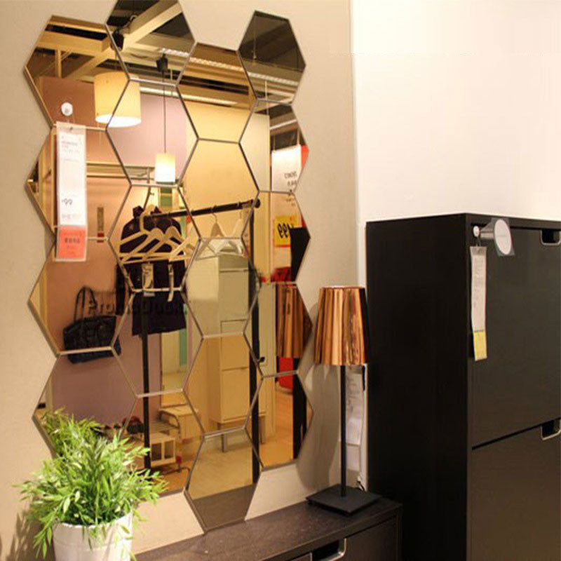 Three-dimensional hexagonal 7 Piece Wall Decoration Acrylic Mirrored Decorative Sticker Room Decoration DIY Wall Art Home Decor-Dollar Bargains Online Shopping Australia