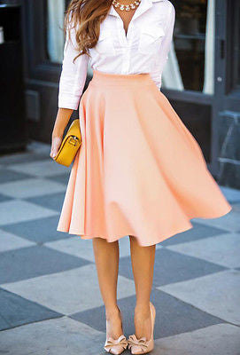 Womens Summer High Waisted Skater Full Circle Pleated A-Line Ladies Midi Skirt - CelebritystyleFashion.com.au online clothing shop australia