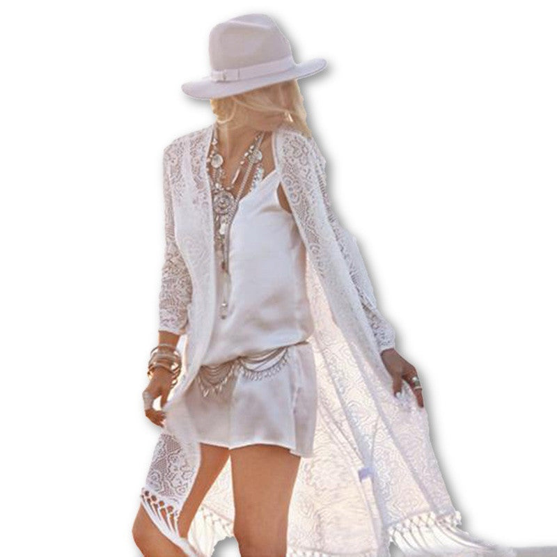 Beach Bikini Dress Cover Up Sexy Hollow Out Short White Lace Dress Summer Beach Dress Plus Size Bohemian Vestido-Dollar Bargains Online Shopping Australia