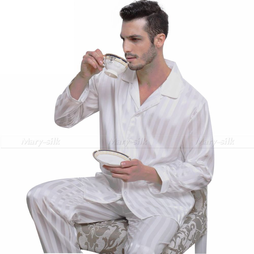 Mens Silk Satin Pajamas Set Pajama Pyjamas Set Sleepwear Set Loungewear S,M,L,XL,2XL,3XL,4XL Plus Striped Black-Dollar Bargains Online Shopping Australia