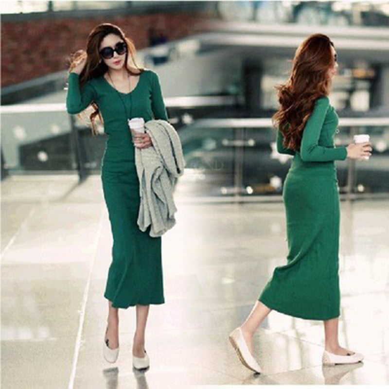 hot winter women Long Dress of micro V-neck dress sexy Slim package hip tight knit bottoming Dress Autumn Dress Vestidos - CelebritystyleFashion.com.au online clothing shop australia