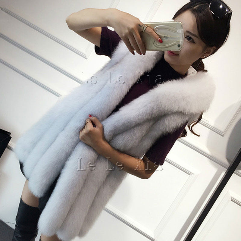 Spring women hooded fur coat silver fox imitation fur vest plus size ladies fox fur coat-Dollar Bargains Online Shopping Australia