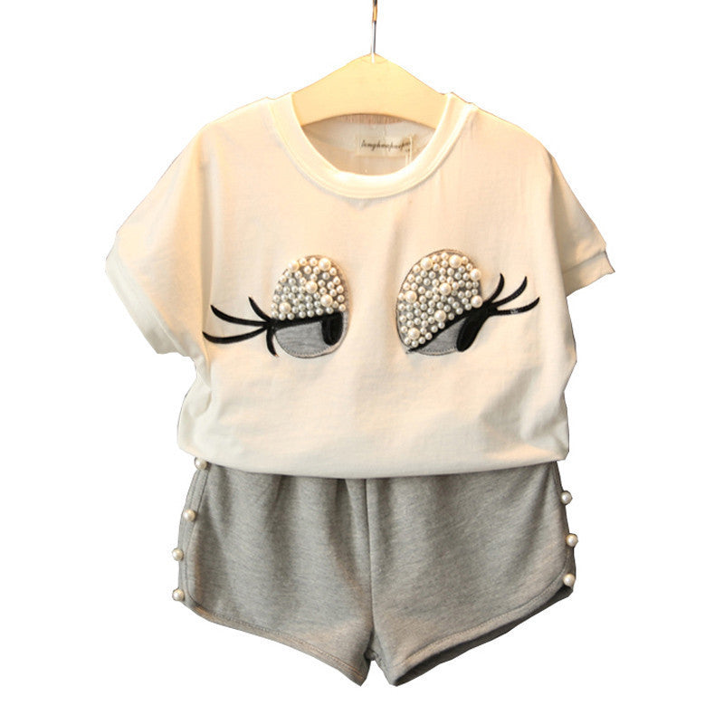 Pearl Girls Clothes Set Lovely Long Eyelashes Toddler Girl tops + Pants Girls Suit Kids Clothes - CelebritystyleFashion.com.au online clothing shop australia