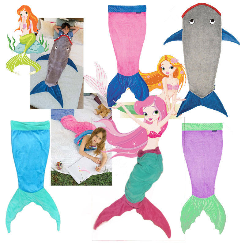 Mermaid Blanket Towel Envelopes For 5-12T Kids Soft Animal Sleeping Bag Pajamas Overalls Children Quilt Velvet Shark Blanket-Dollar Bargains Online Shopping Australia