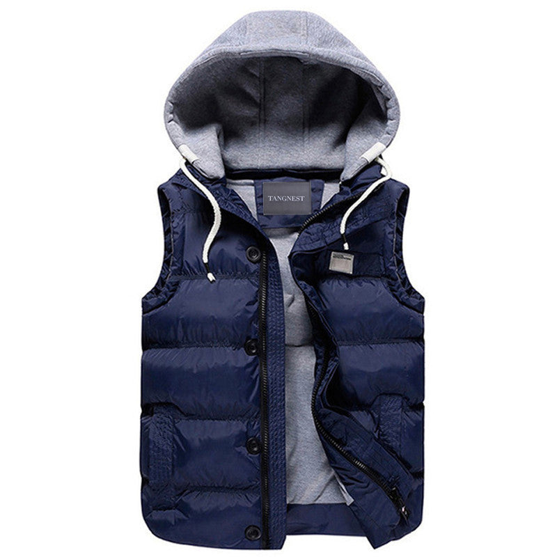 Men's Thicken Slim Casual Vests Hat Detachable Vest For Winter Youth Trend Big Plus Size M-5XL Five Colors Colete MWB086 - CelebritystyleFashion.com.au online clothing shop australia