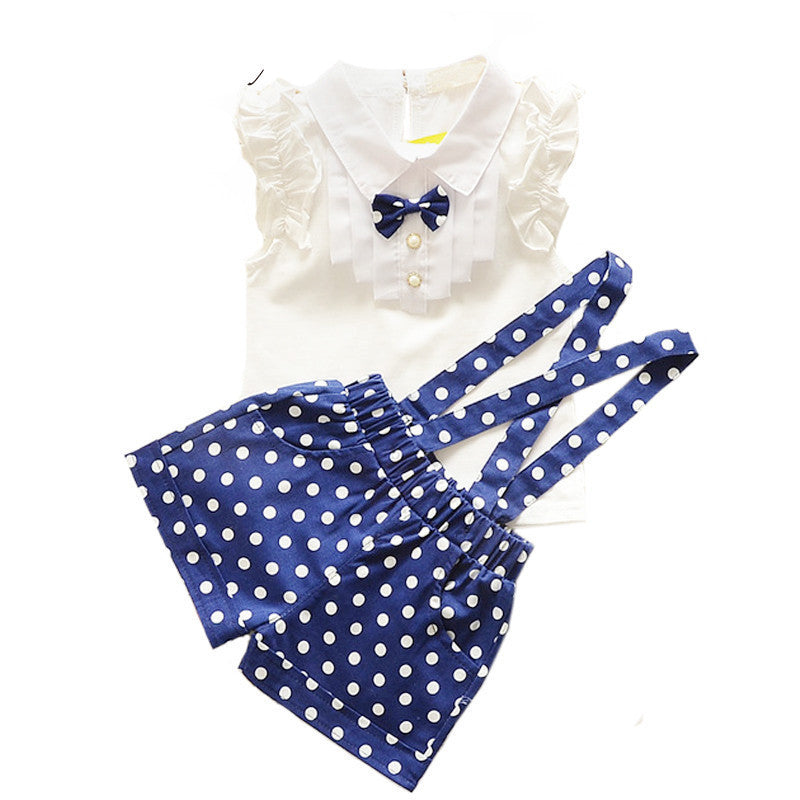 fashion bow t shirt+dot overalls two pieces baby toddler girl clothing clothes bodysuits new born cotton set - CelebritystyleFashion.com.au online clothing shop australia