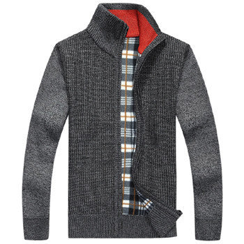 Men's Sweaters Winter Warm Thick Velvet Sweatercoat Zipper Collar Casual Cardigan Men Sweaters Pattern Knitwear Big Size 3XL 2XL-Dollar Bargains Online Shopping Australia