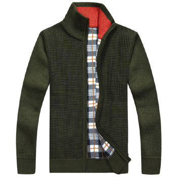 Men's Sweaters Winter Warm Thick Velvet Sweatercoat Zipper Collar Casual Cardigan Men Sweaters Pattern Knitwear Big Size 3XL 2XL-Dollar Bargains Online Shopping Australia