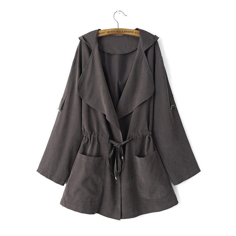 Women hooded long trench casual loose long sleeve solid coats casaco feminine Adjustable Waist street wear tops CT1083-Dollar Bargains Online Shopping Australia